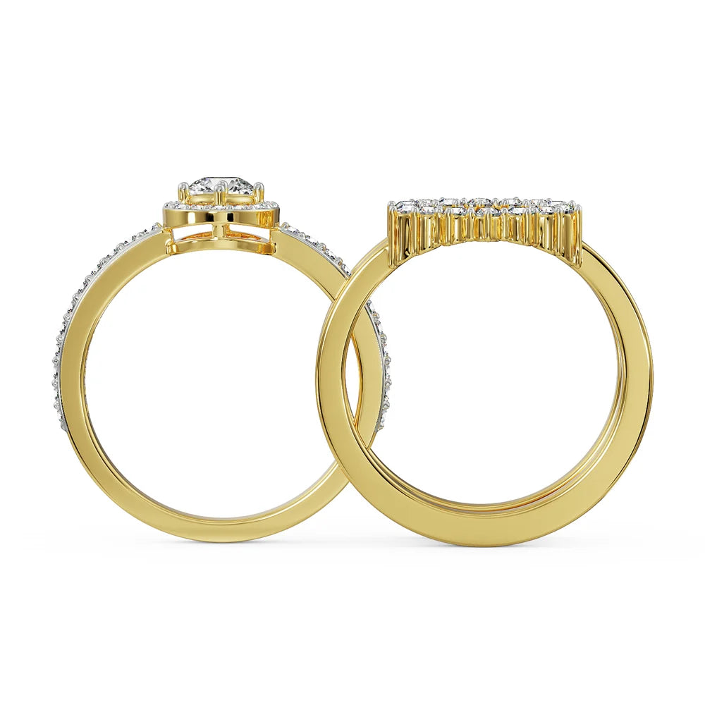 Sunflower Round Cut Lab Grown Diamond & Moissanite Bridal Ring Set
