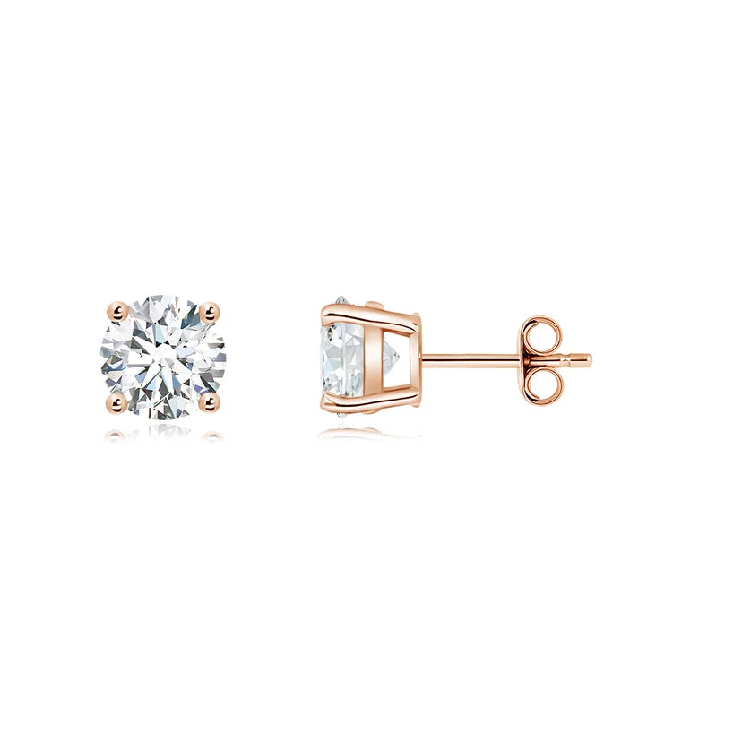 Lab-Grown Basket-Set Solitaire Diamond Stud Earrings