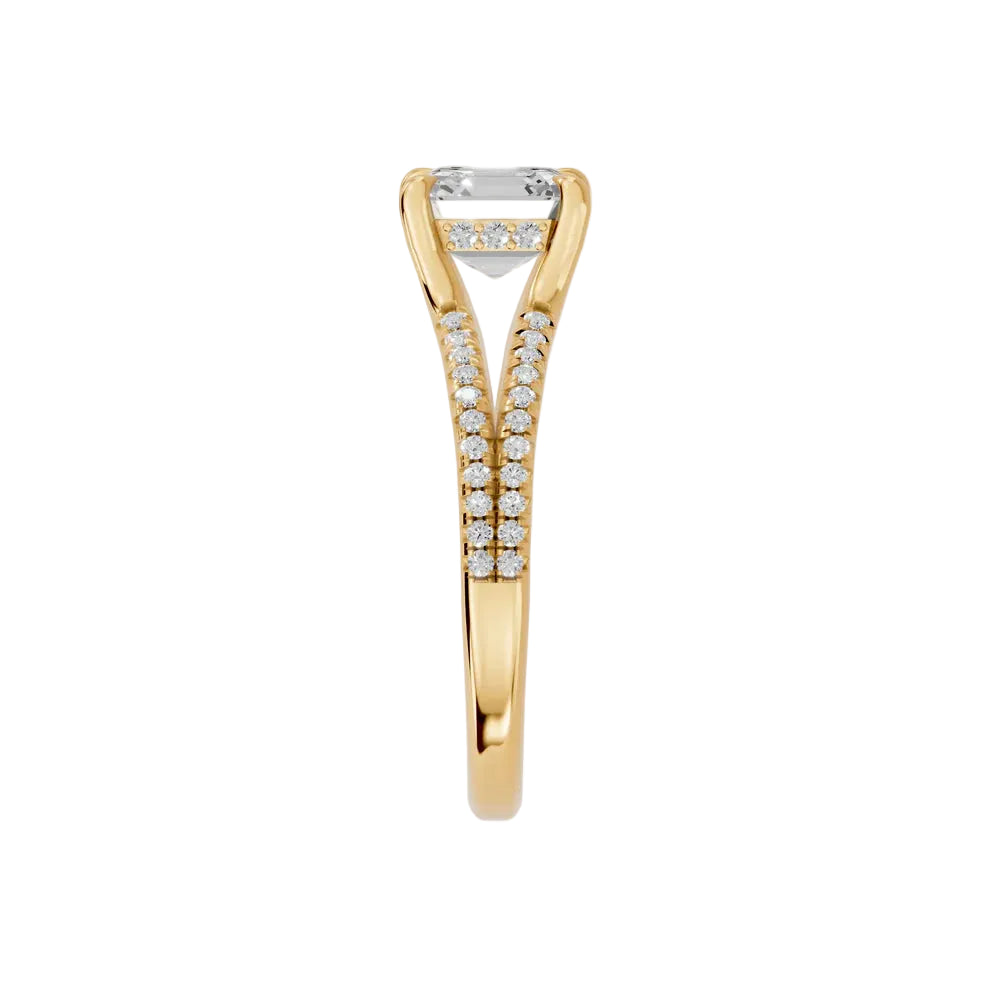 Asscher Cut Pavé Solitaire Engagement Ring – Lab Grown Diamond & Moissanite