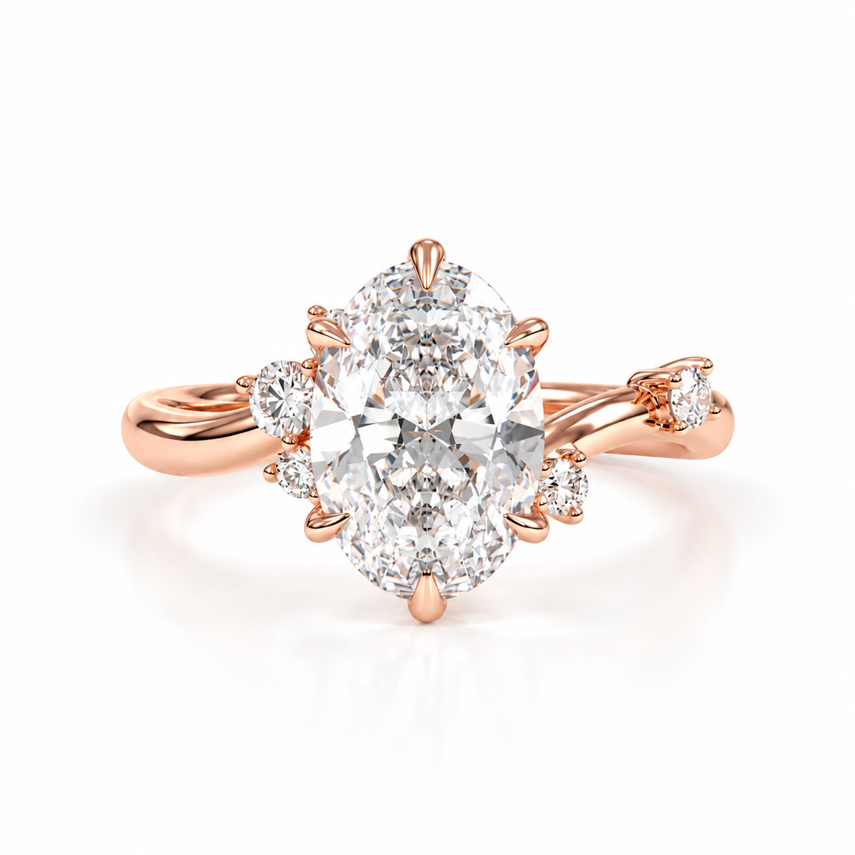 oval lab grown diamond engagement ring in gold, on-hand