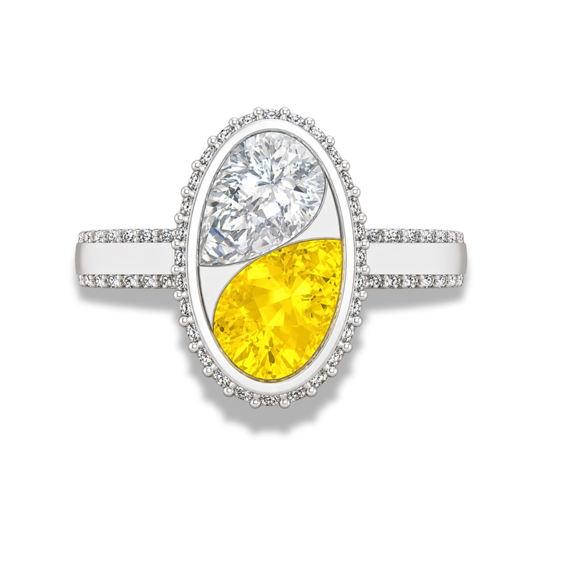 Pear Cut Hidden Halo Engagement Ring Lab Grown Diamond & Moissanite