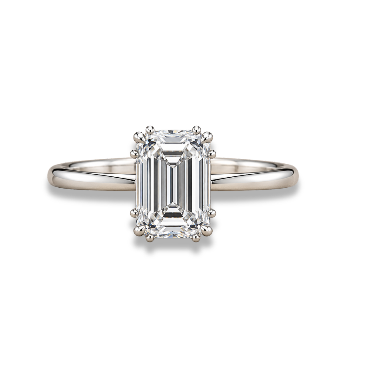 Emerald Cut Hidden Halo Solitaire Engagement Ring – Lab Grown Diamond & Moissanite