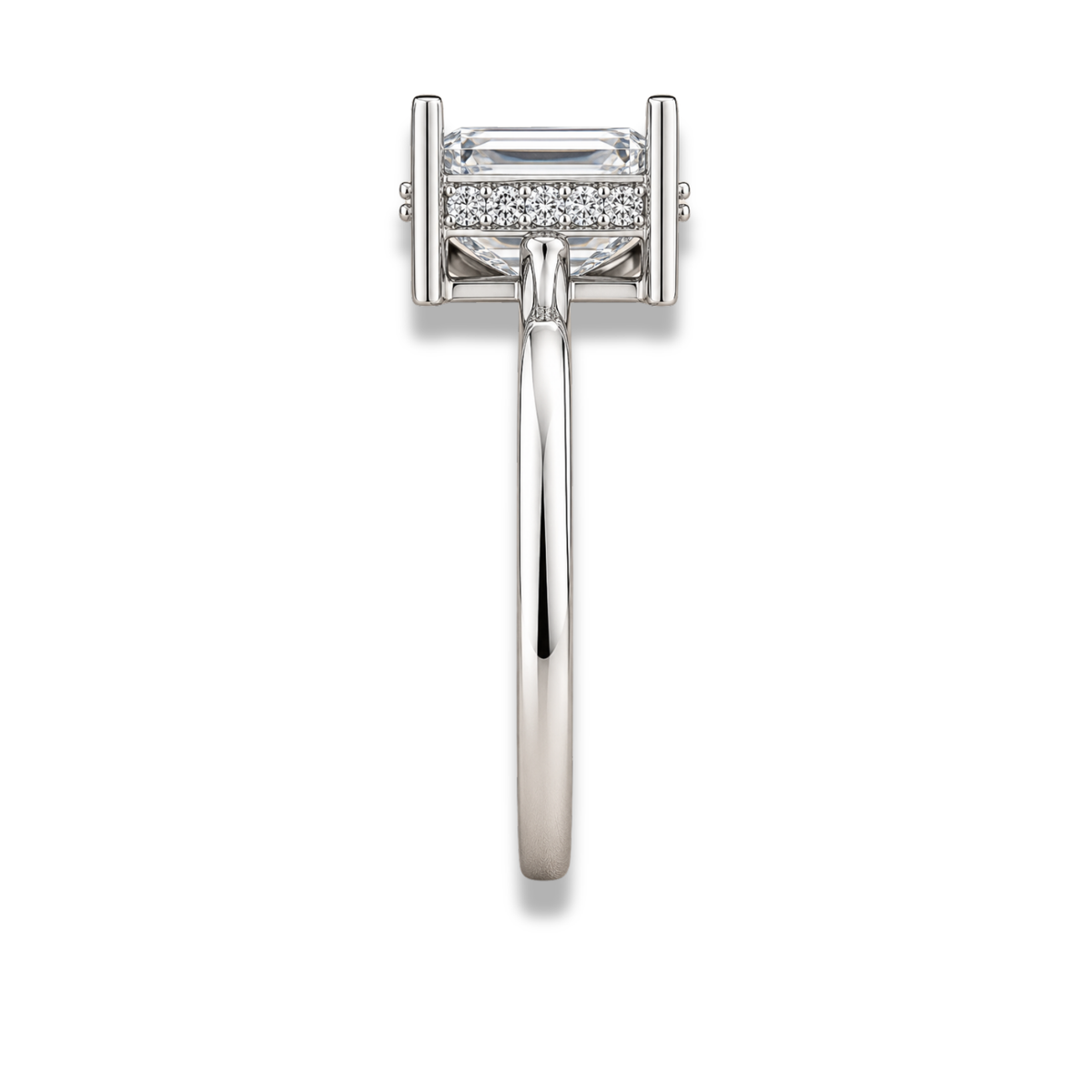 Emerald Cut Hidden Halo Solitaire Engagement Ring – Lab Grown Diamond & Moissanite