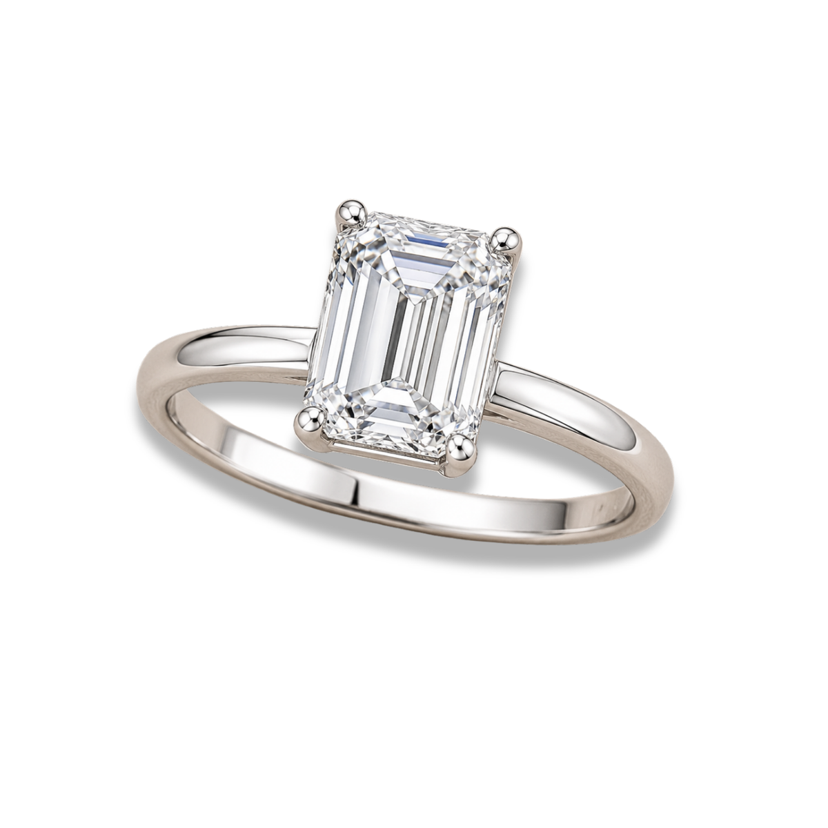 Emerald Cut Hidden Halo Solitaire Engagement Ring – Lab Grown Diamond & Moissanite