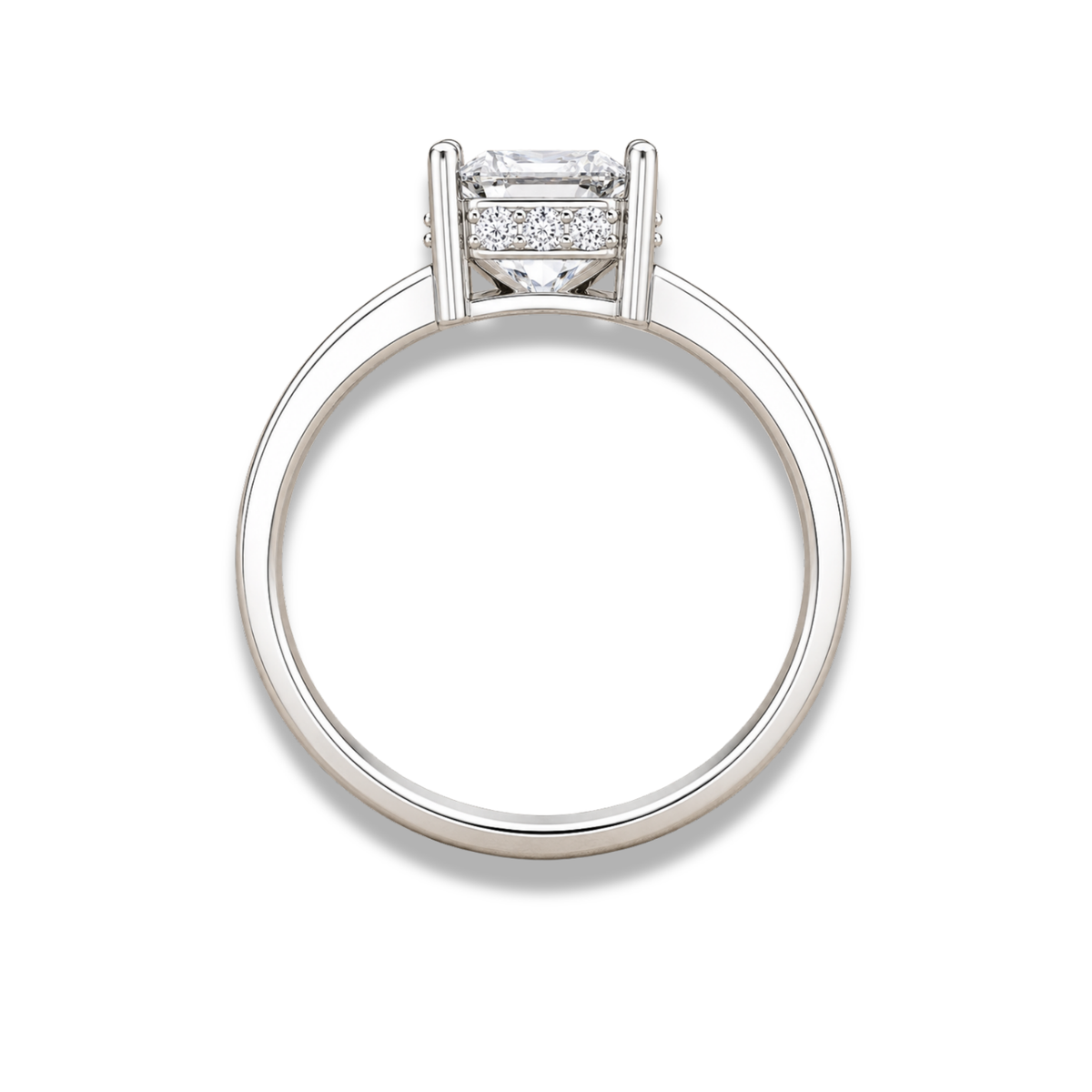 Emerald Cut Hidden Halo Solitaire Engagement Ring – Lab Grown Diamond & Moissanite