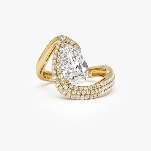 2ctw Pear Triple Row Pave Diamond Engagement Ring, Statement Bridal Ring, Unique Teardrop Diamond Ring