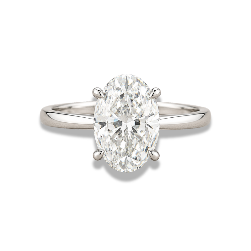 Oval Cut Solitaire Lab Grown Diamond And Moissanite Hidden Halo Engagement Ring
