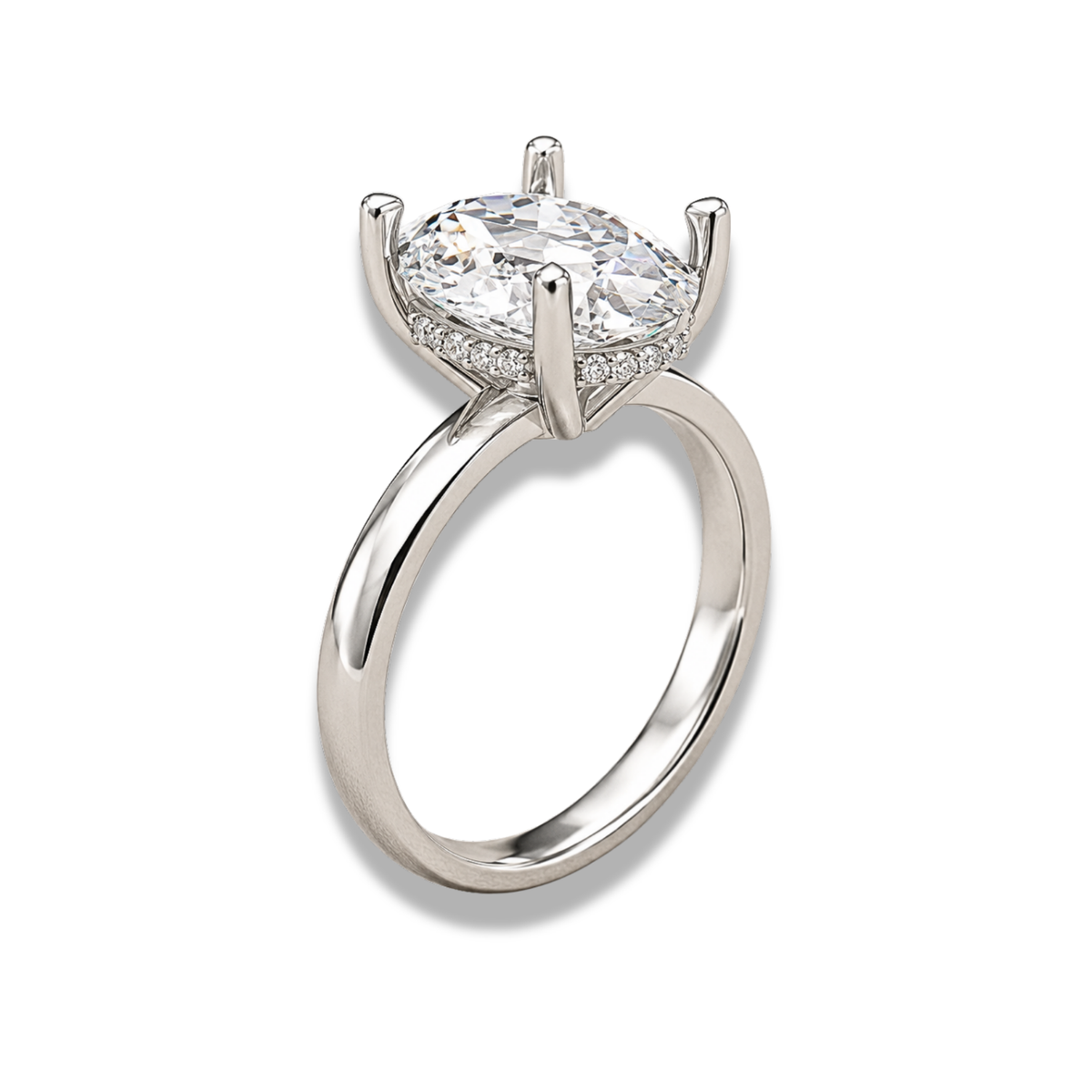 Oval Cut Solitaire Lab Grown Diamond And Moissanite Hidden Halo Engagement Ring