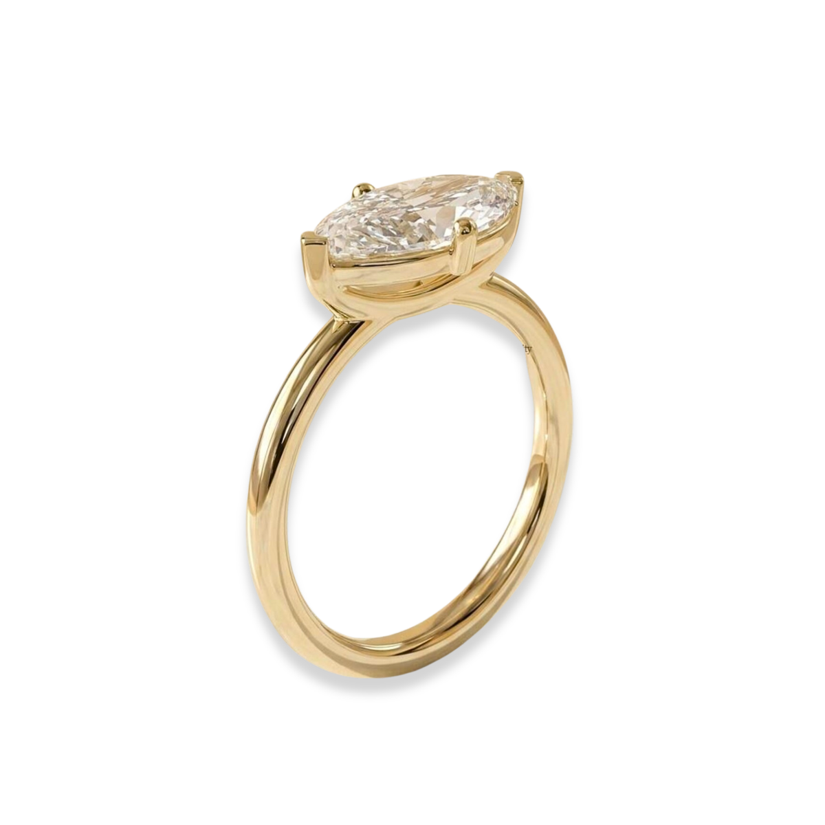 East West Marquise Cut Lab Grown Diamond And Moissanite Solitaire Engagement Ring – Classic