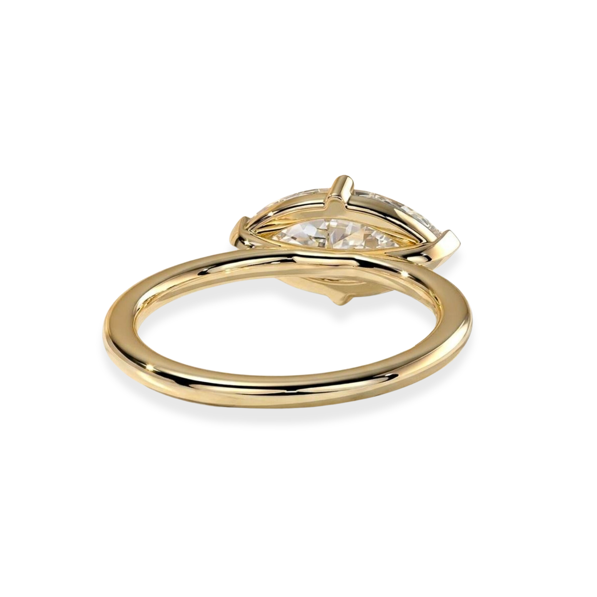 East West Marquise Cut Lab Grown Diamond And Moissanite Solitaire Engagement Ring – Classic