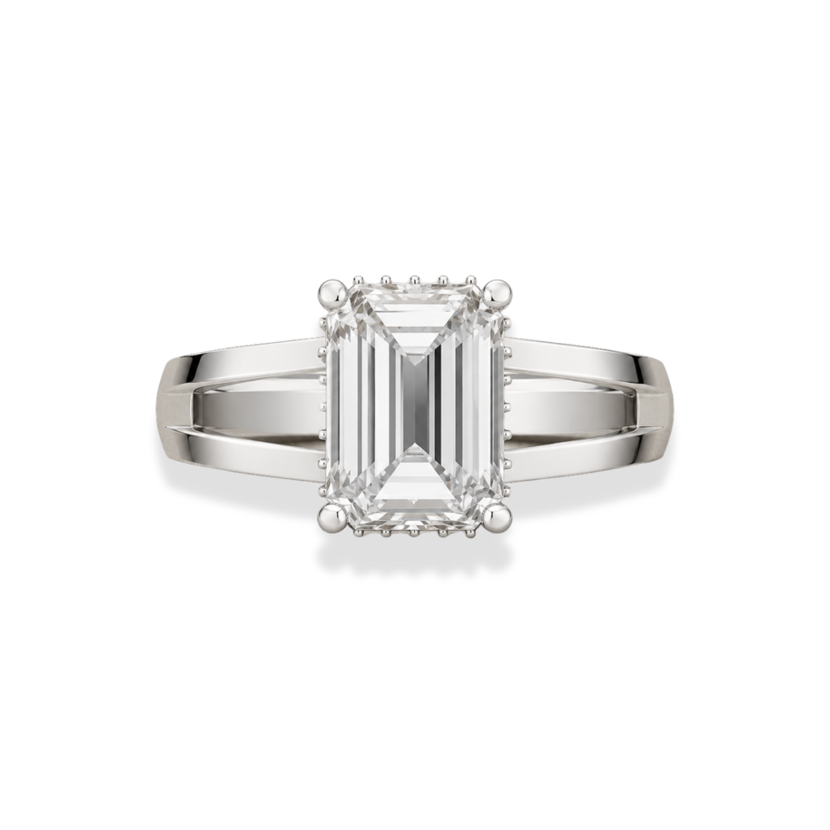 Emerald Cut Hidden Halo Lab Grown Diamond & Moissanite Engagement Ring