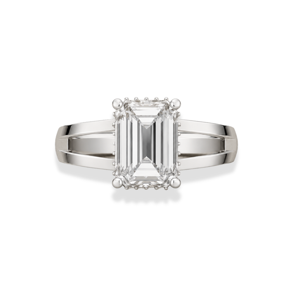 Emerald Cut Hidden Halo Lab Grown Diamond & Moissanite Engagement Ring