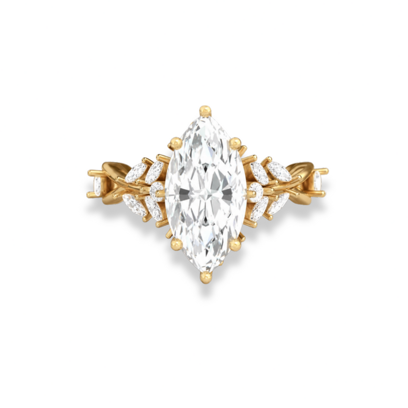 Vintage Inspired Lab Grown & Moissanite Marquise Diamond Engagement Ring