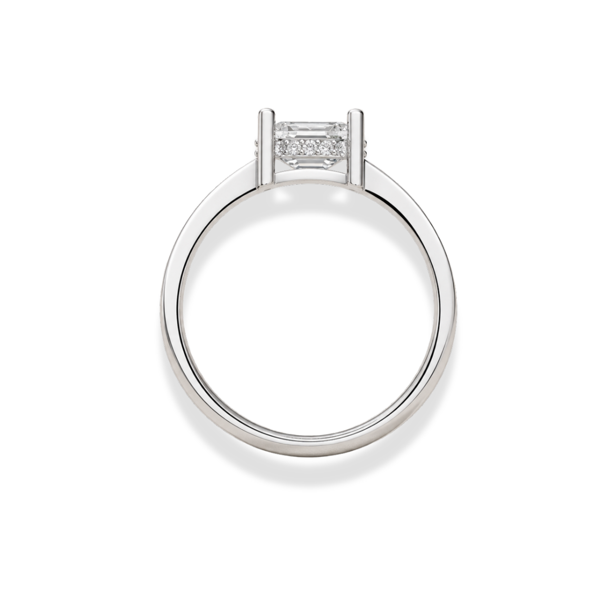 Emerald Cut Hidden Halo Lab Grown Diamond & Moissanite Engagement Ring