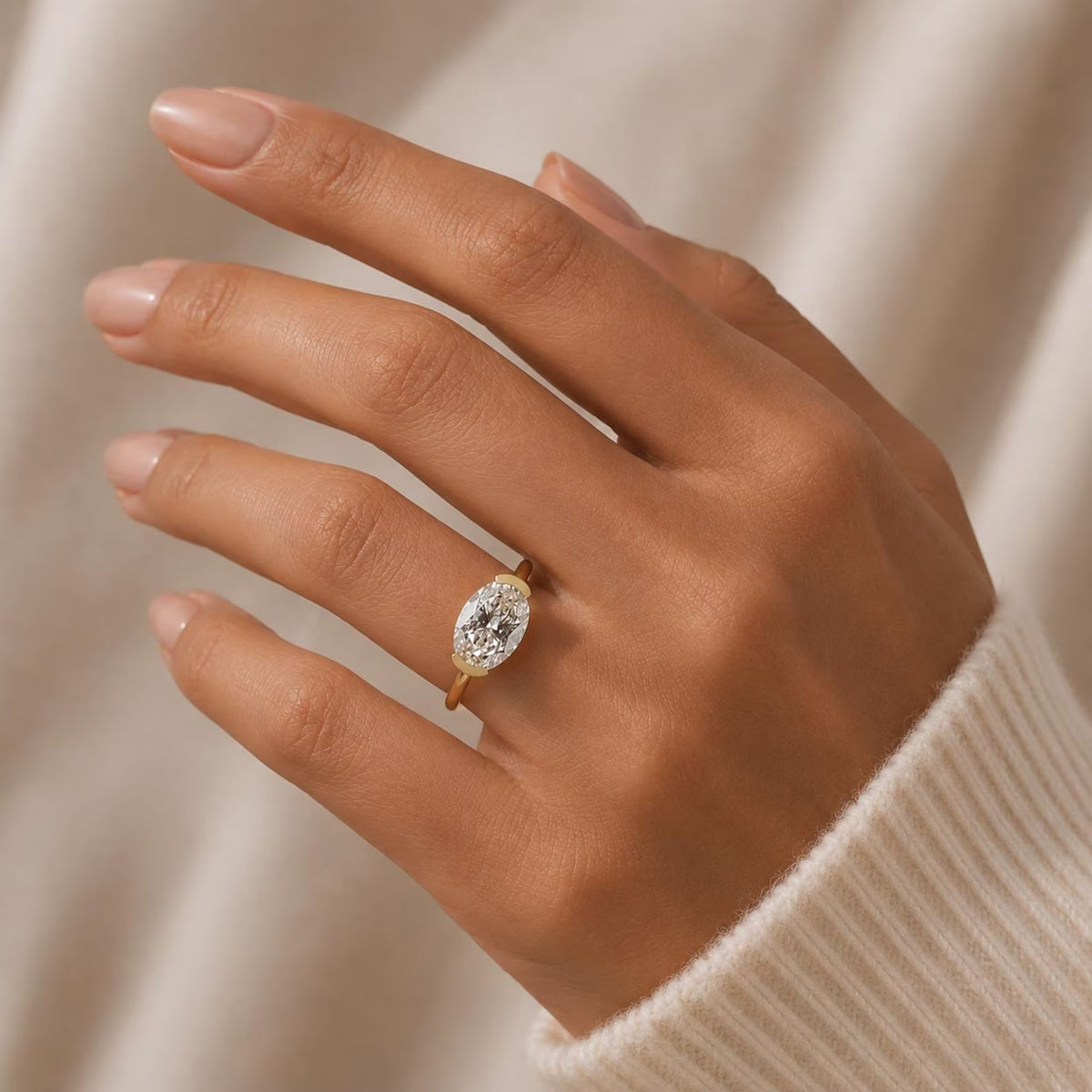 East West Oval Cut E,  Lab Diamond Engagement Ring