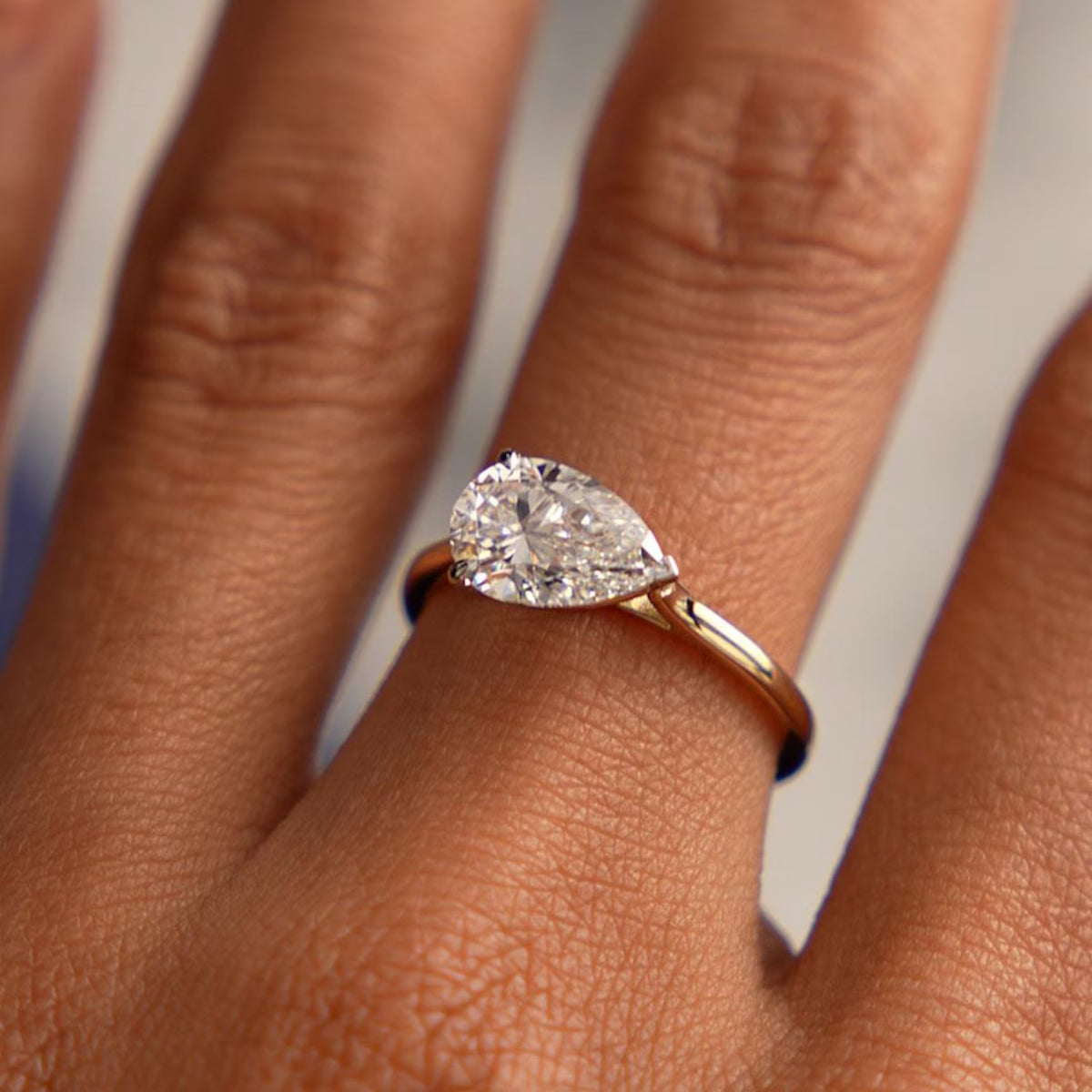 Pear Lab Grown Diamond Ring East-West Setting