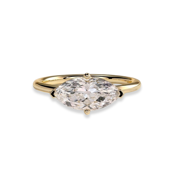 East West Marquise Cut Lab Grown Diamond And Moissanite Solitaire Engagement Ring – Classic