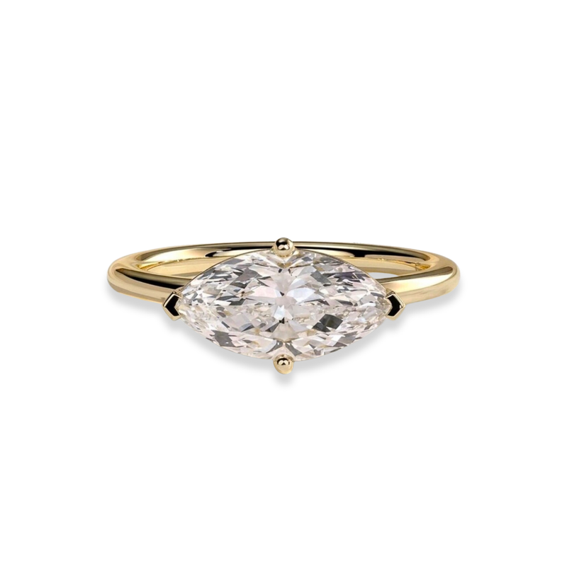 East West Marquise Cut Lab Grown Diamond And Moissanite Solitaire Engagement Ring – Classic