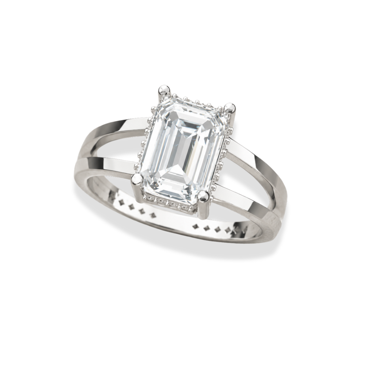 Emerald Cut Hidden Halo Lab Grown Diamond & Moissanite Engagement Ring