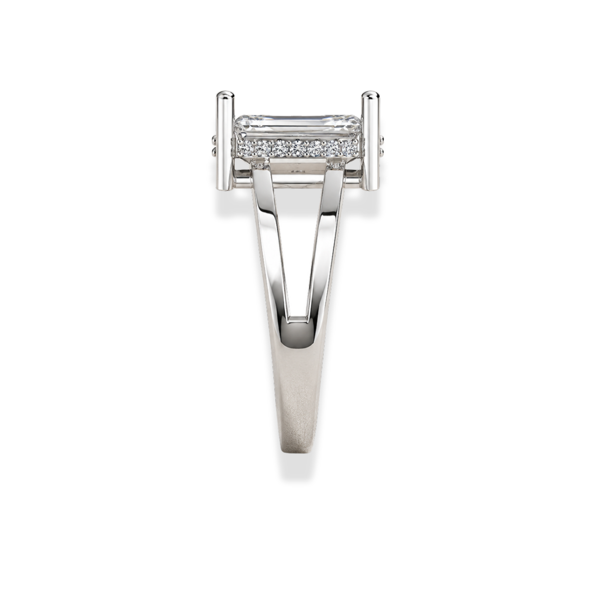 Emerald Cut Hidden Halo Lab Grown Diamond & Moissanite Engagement Ring