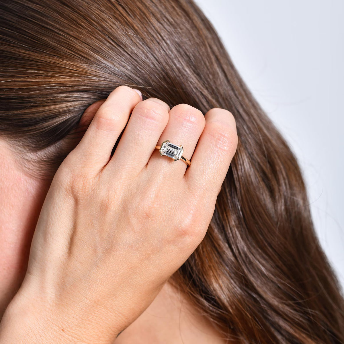 Men’s Emerald Cut Lab-Grown Diamond Solitaire Engagement Ring in Yellow Gold with East-West Setting