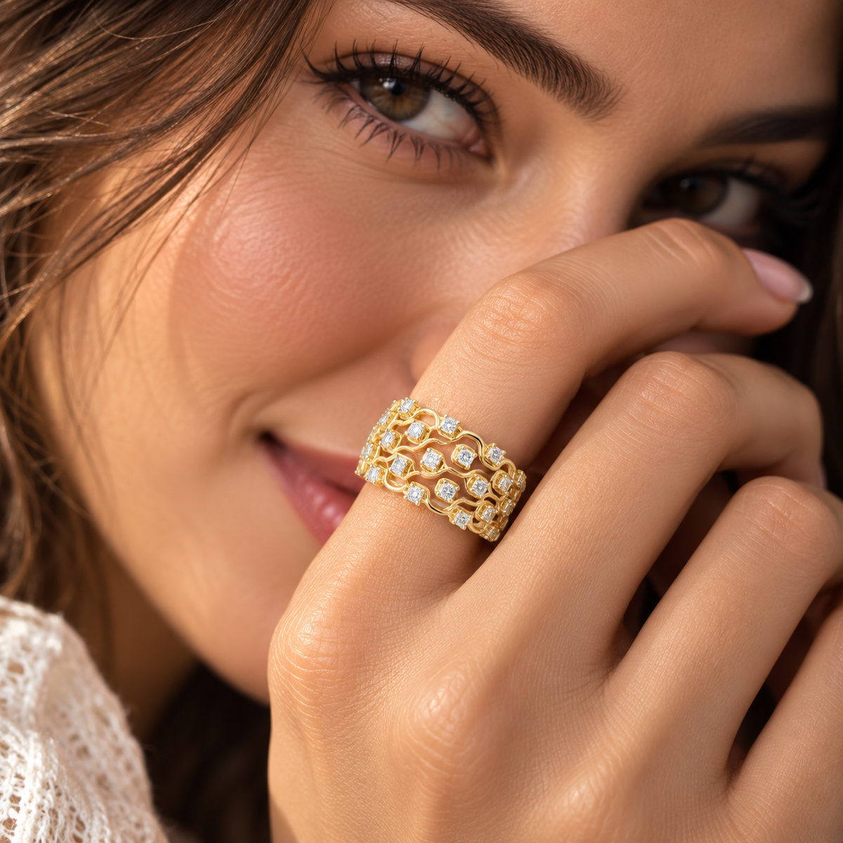 Lattice Pavé Lace-Inspired Lab-Grown Diamond & Moissanite Eternity Band Ring