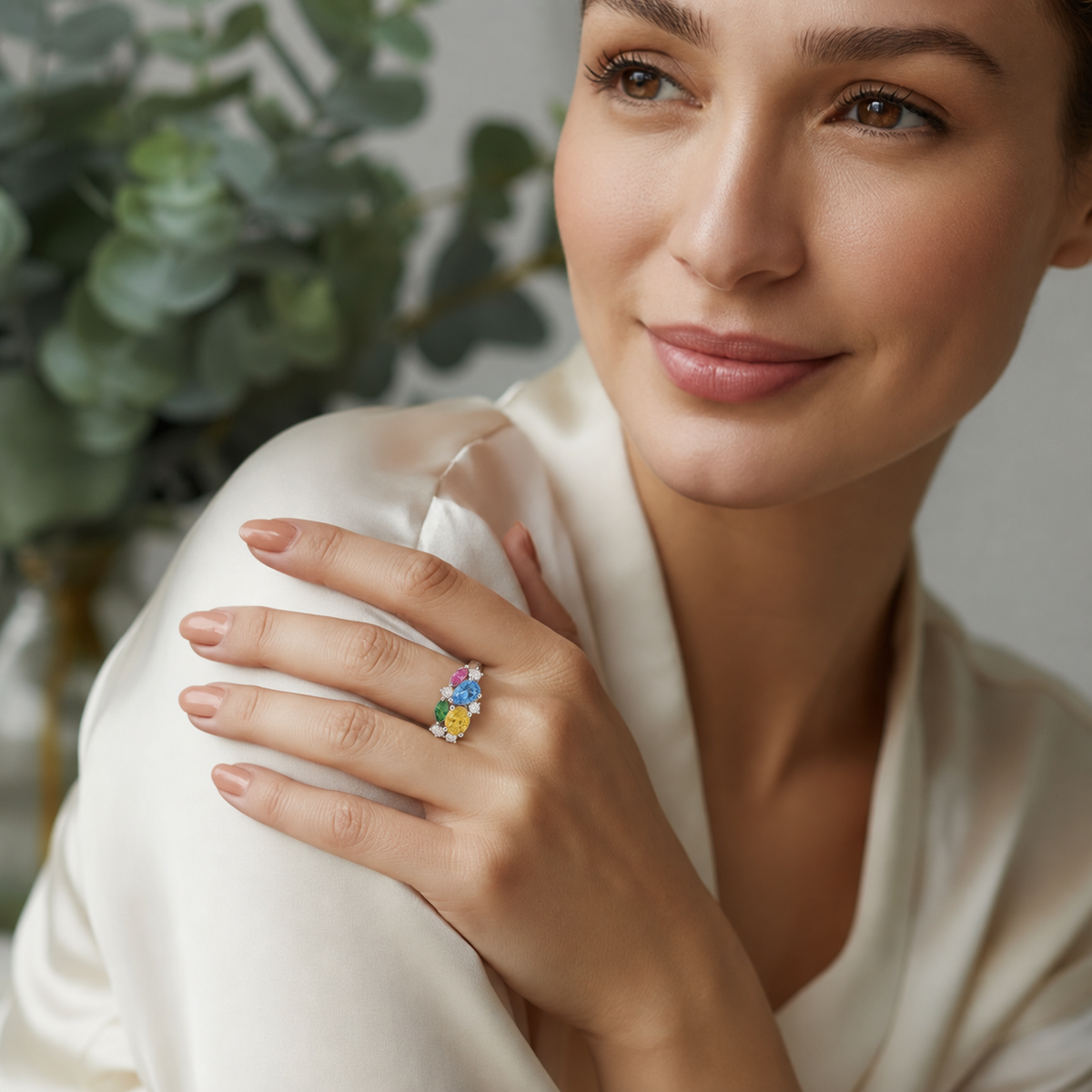 Multicolor Gemstone & Diamond Ring  Blue, Yellow, Pink & Green Gemstone Statement Ring