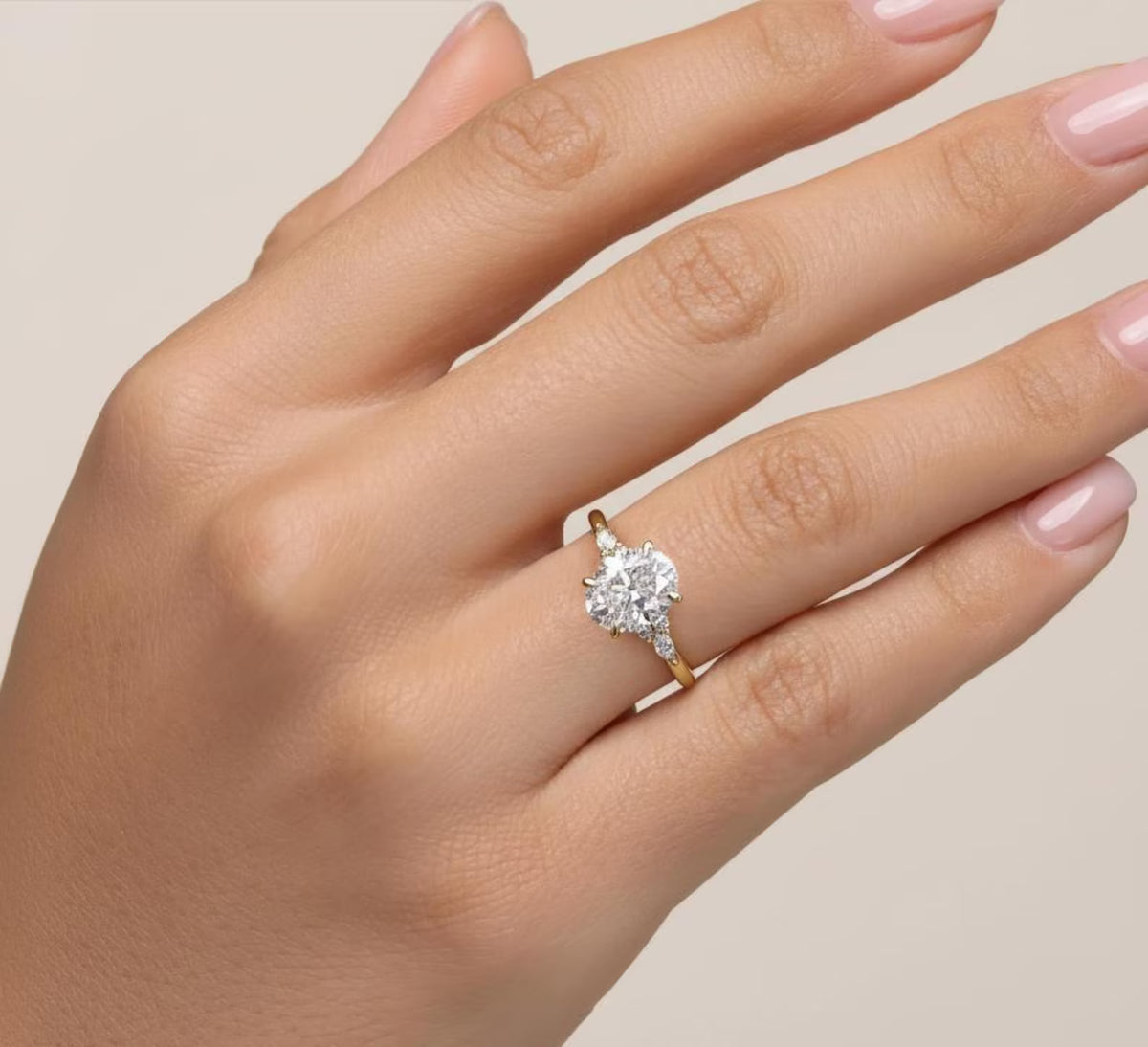 Oval Lab Grown Diamond Engagement Ring  Marquise, Round Stone