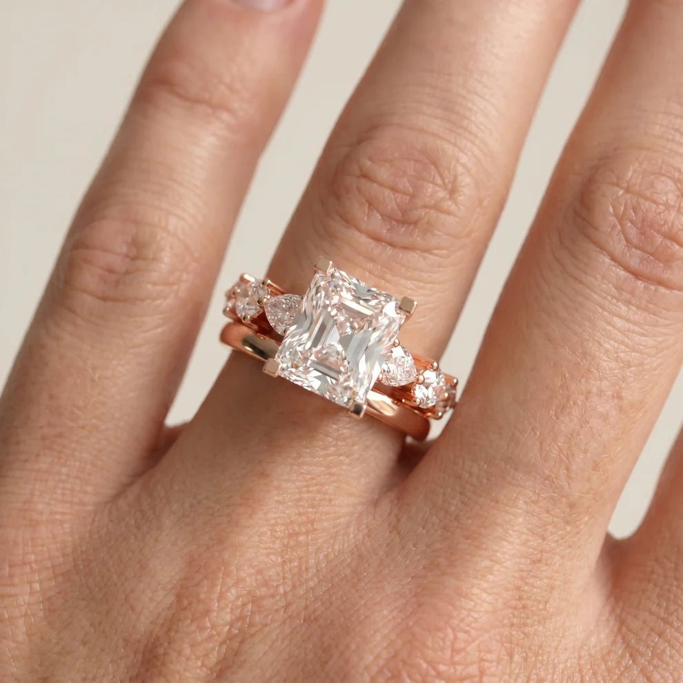 radiant cut lab grown diamond engagement ring in 18k, side profile