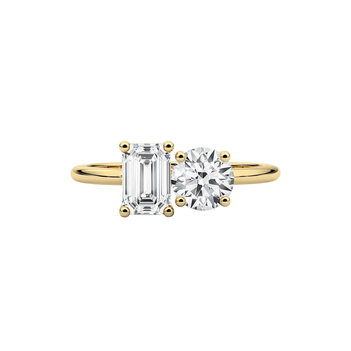 emerald lab grown diamond ring in silver, three-quarter view