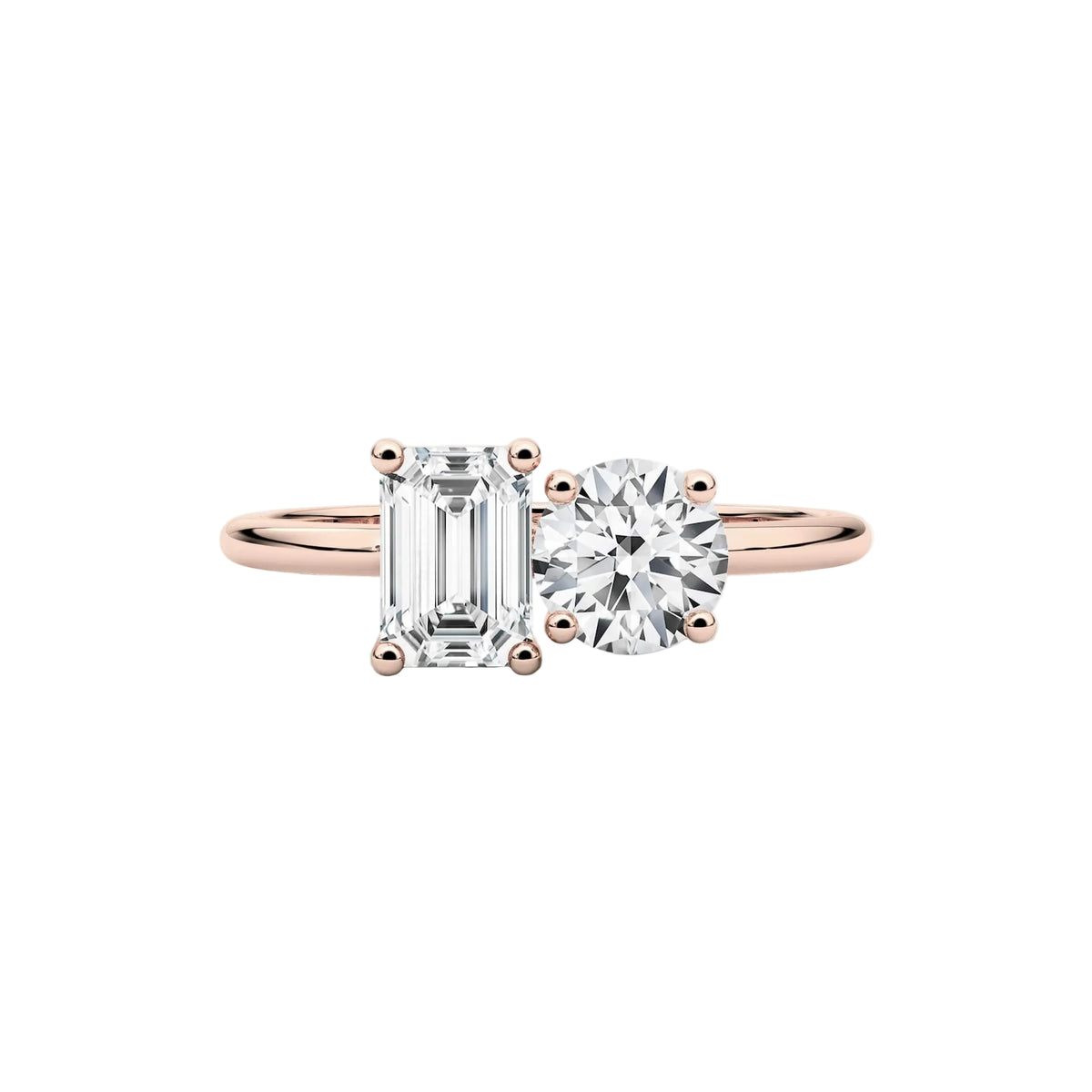 Emerald cut Diamond Toi-Et-Moi Engagement Ring