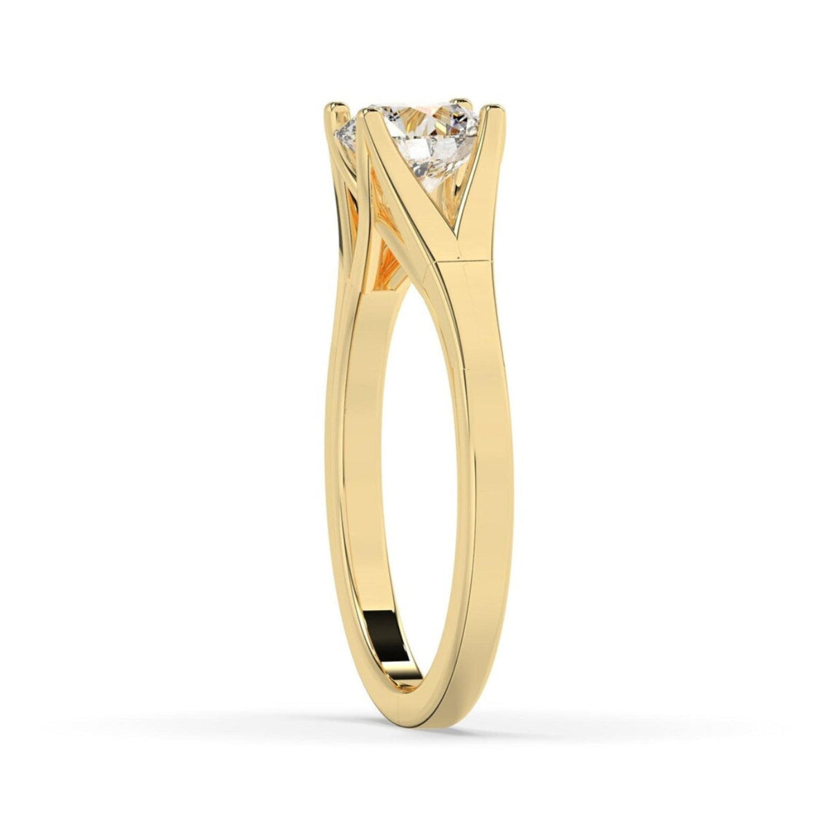 round lab grown diamond engagement ring in silver, three-quarter view