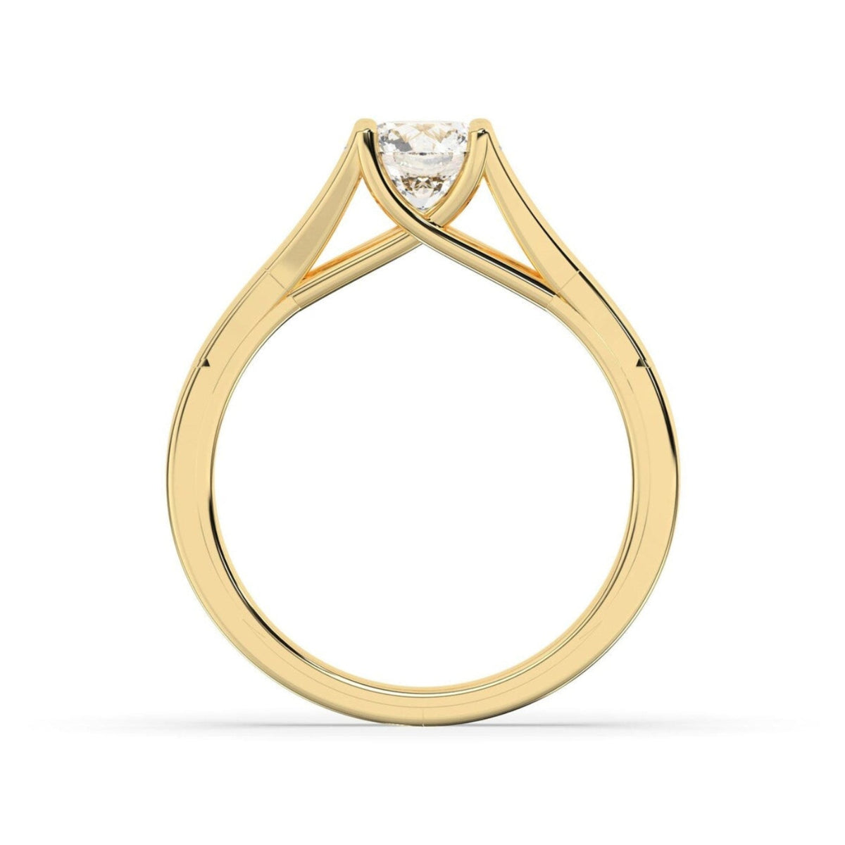round lab grown diamond engagement ring in 14k, top view