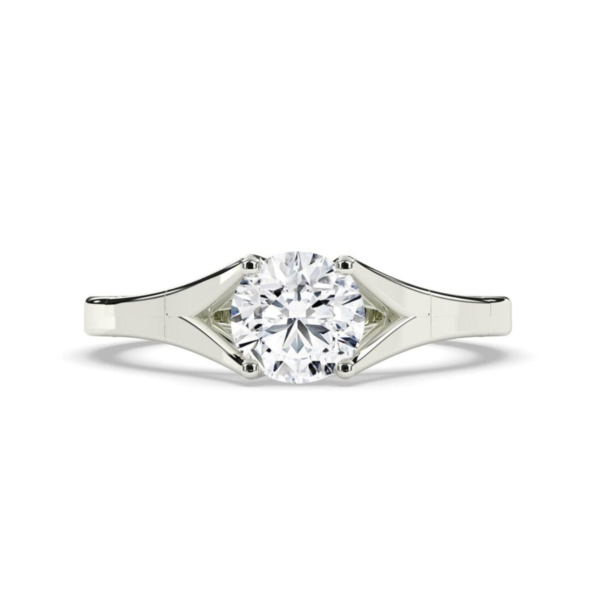 round lab grown diamond engagement ring in 18k, side profile