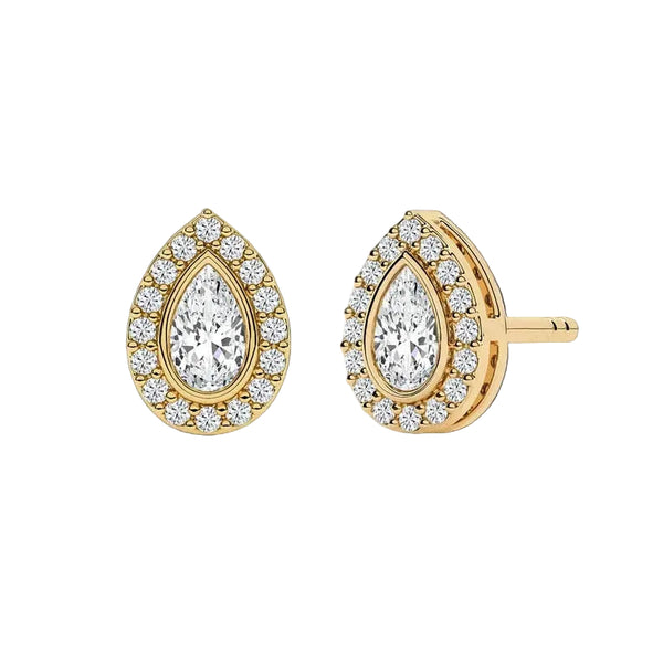 Bezel Set Pear Cut Halo Lab-grown Diamond Stud Earrings For Women, Moissanite Stud Earrings Wedding Earrings