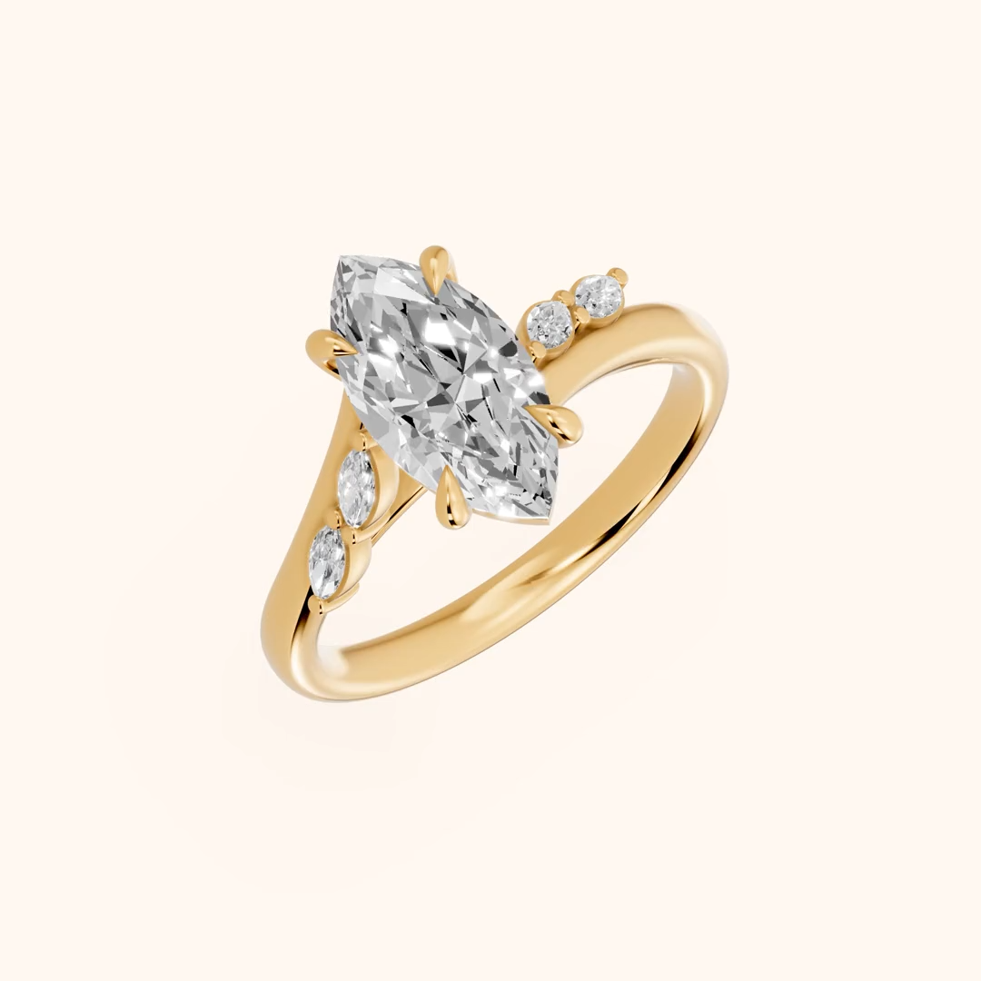 Marquise Cut Floral Lab Grown Diamond & Moissanite Engagement Ring