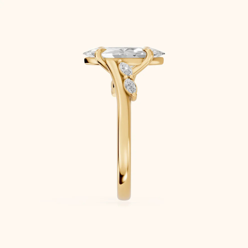 Marquise Cut Floral Lab Grown Diamond & Moissanite Engagement Ring