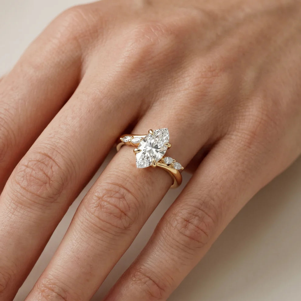 Marquise Cut Floral Lab Grown Diamond & Moissanite Engagement Ring
