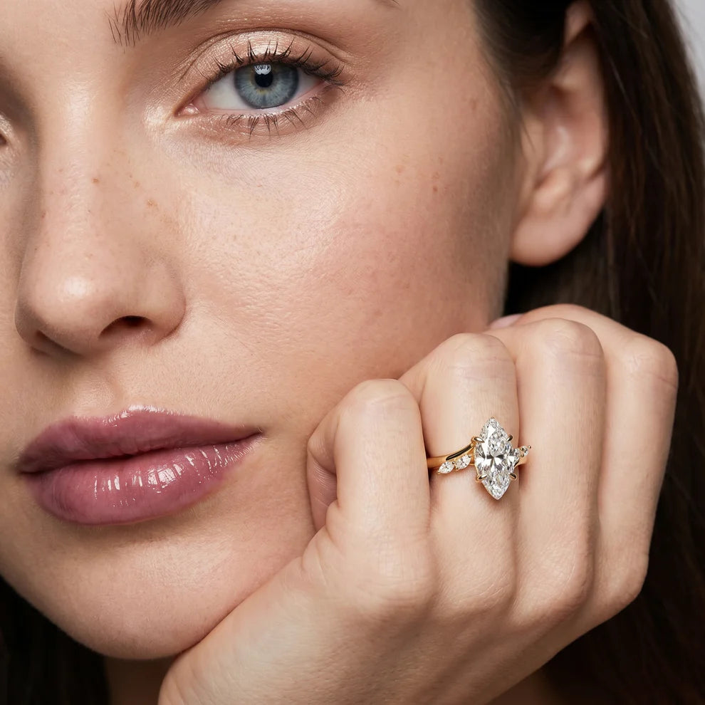 Marquise Cut Floral Lab Grown Diamond & Moissanite Engagement Ring