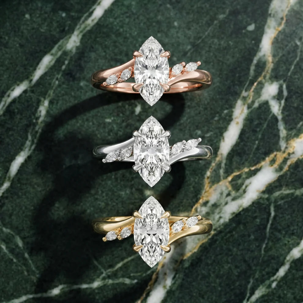 Marquise Cut Floral Lab Grown Diamond & Moissanite Engagement Ring