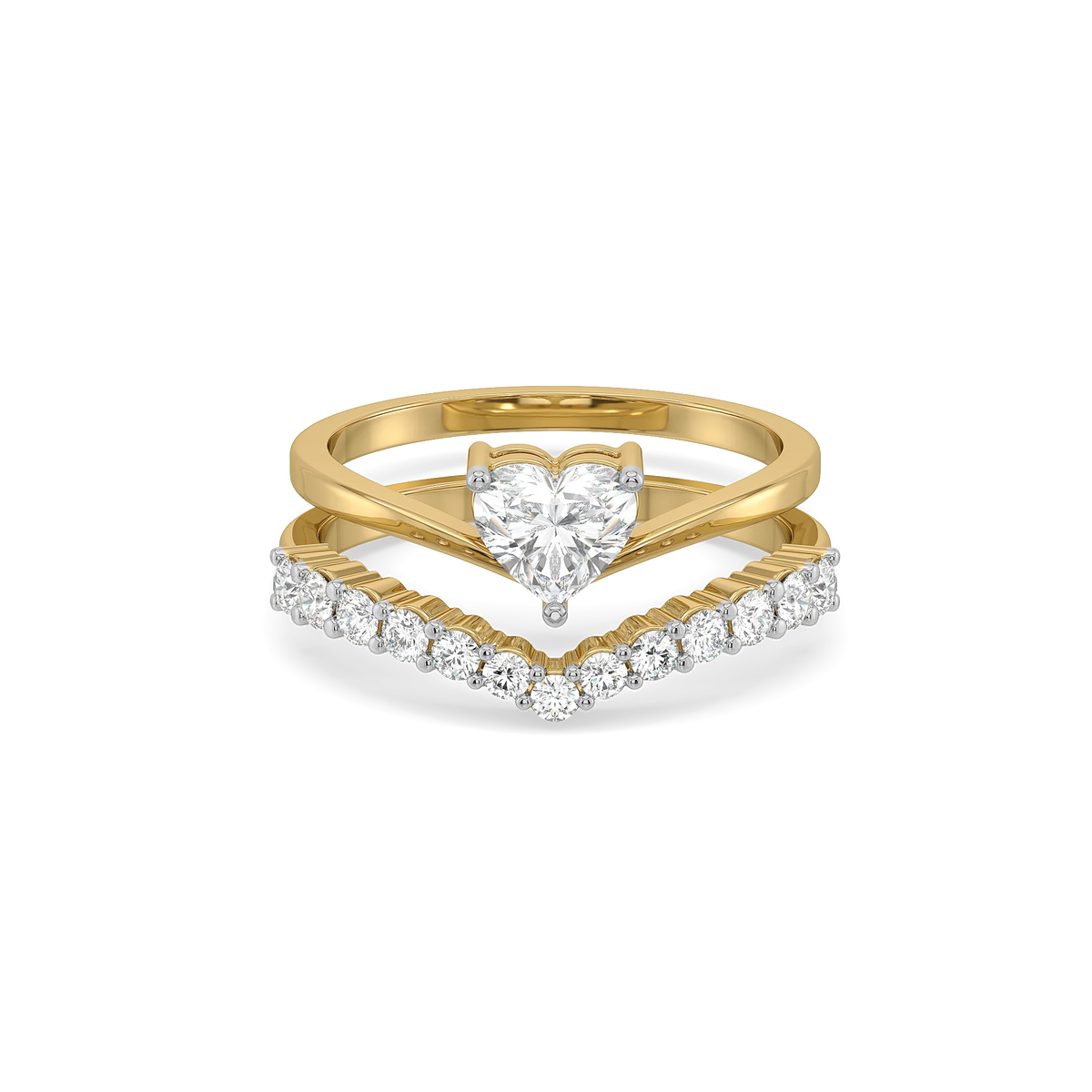 heart lab grown diamond engagement ring in silver, three-quarter view