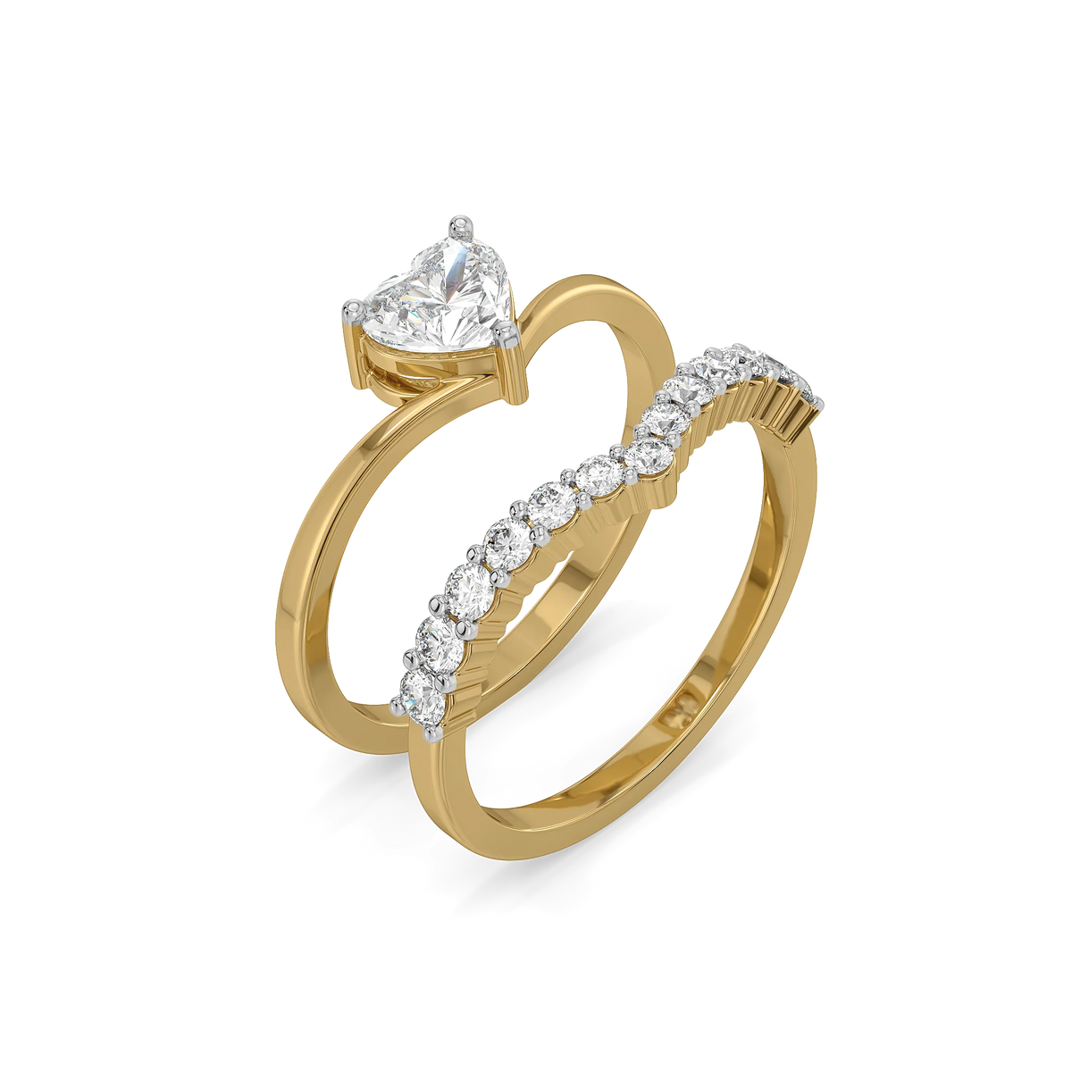 heart lab grown diamond engagement ring in 10k, top view