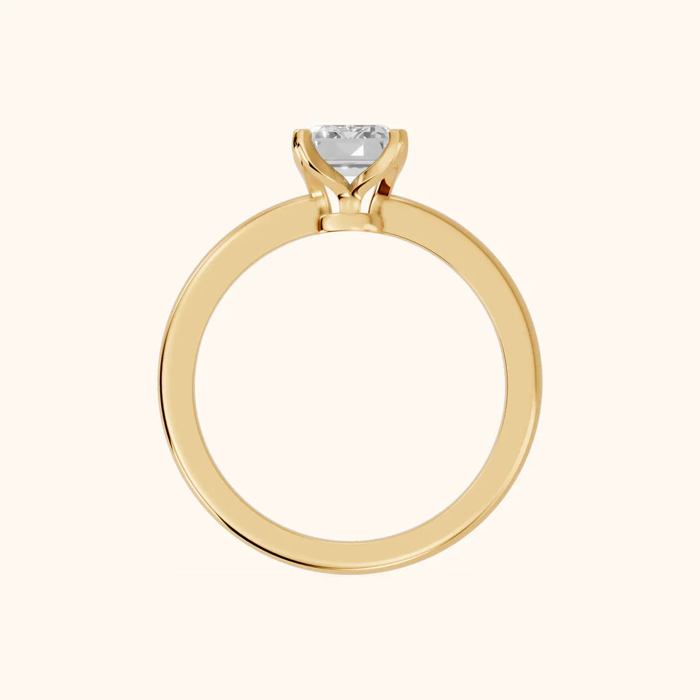 emerald lab grown diamond engagement ring in 14k gold, side profile