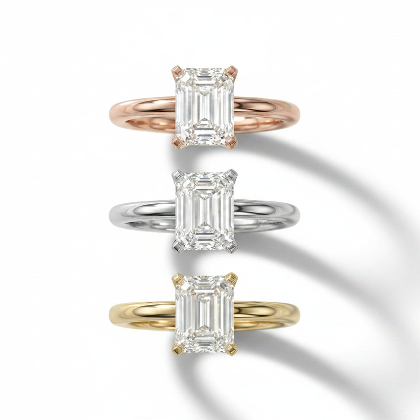 Emerald Cut Solitaire  Lab Grown Diamond And Moissanite Engagement Ring