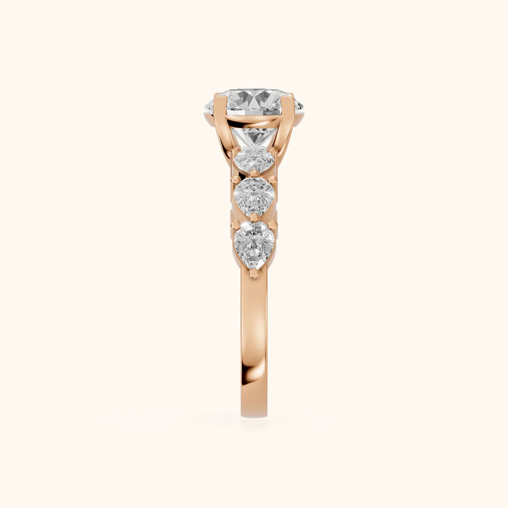 Round Cut Lab Grown Diamond & Moissanite Pavé Engagement Ring