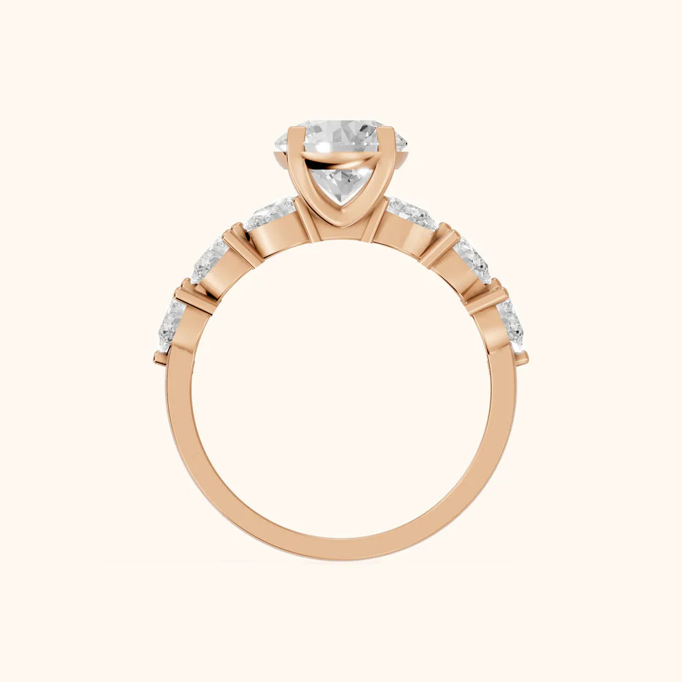 Round Cut Lab Grown Diamond & Moissanite Pavé Engagement Ring