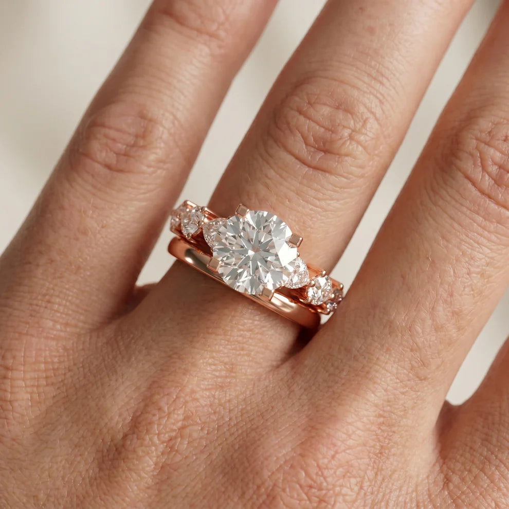 Round Cut Lab Grown Diamond & Moissanite Pavé Engagement Ring