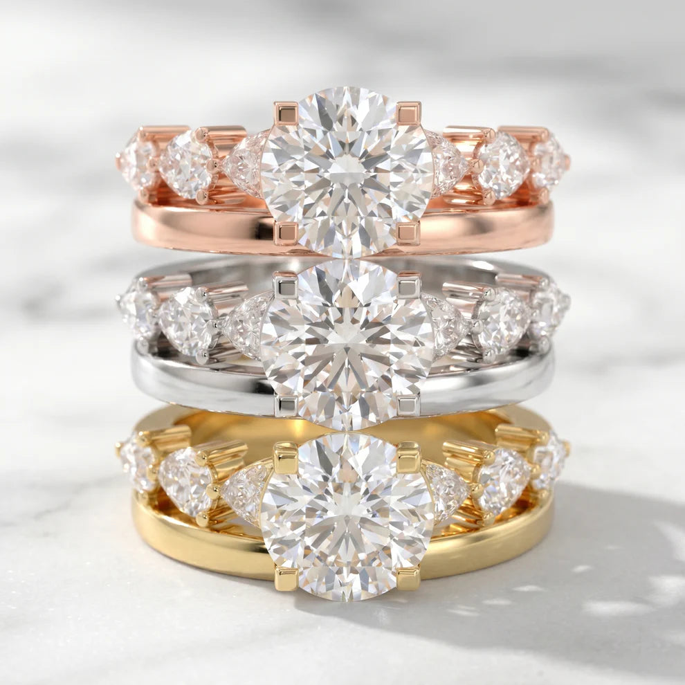 Round Cut Lab Grown Diamond & Moissanite Pavé Engagement Ring