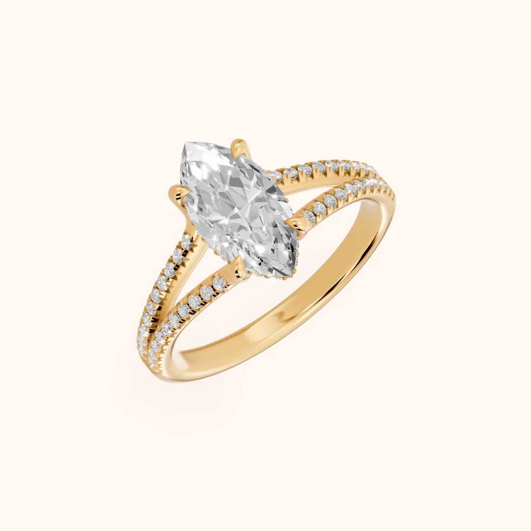 marquise lab grown diamond engagement ring in silver, three-quarter view