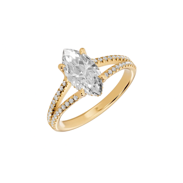 marquise lab grown diamond engagement ring in silver, three-quarter view